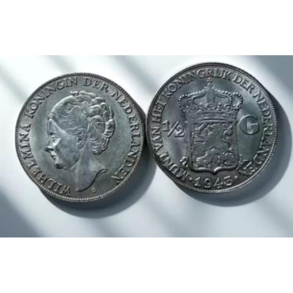 Koin Kuno Nederland Blanda Wilhelmina 1/2 Gulden Terlaris