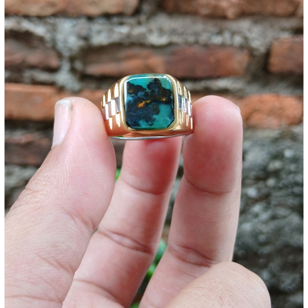 Cincin batu bacan kembang kotak natural
