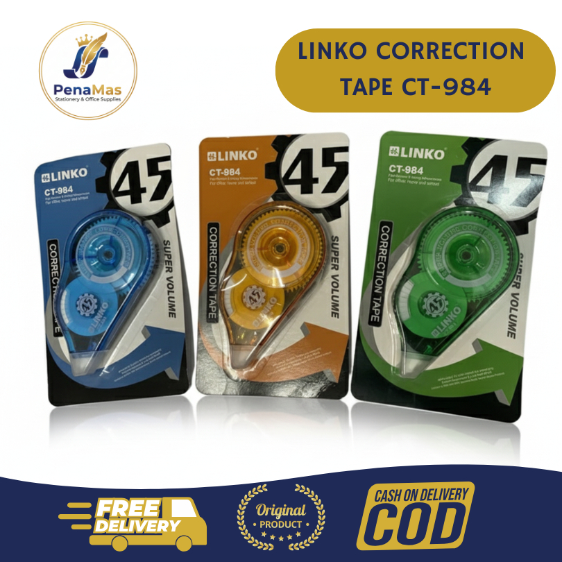 Linko Correction Tape CT-984 Tipe X Pita Kertas Koreksi Pena Tipex Kertas Roll Warna Warni Biru Oran