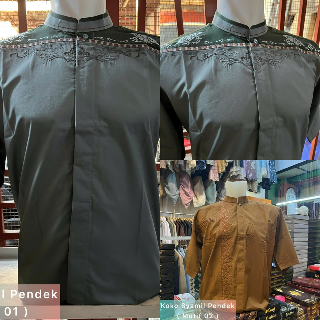 SYAMIL Baju Koko Bordir Cotton Premium Lengan Pendek & Lengan Panjang Busana Muslim Pria Kemko Terba