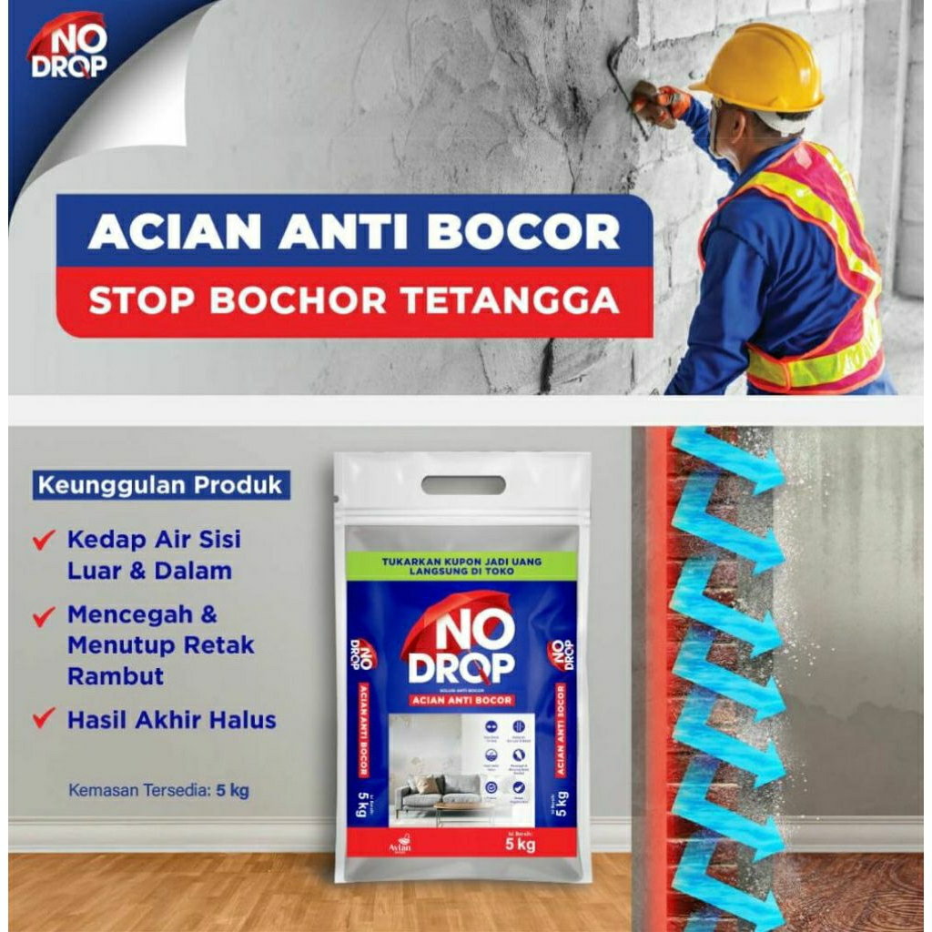 No Drop Acian Anti Bocor, acian semen instan, perekat retak dinding 5 kg
