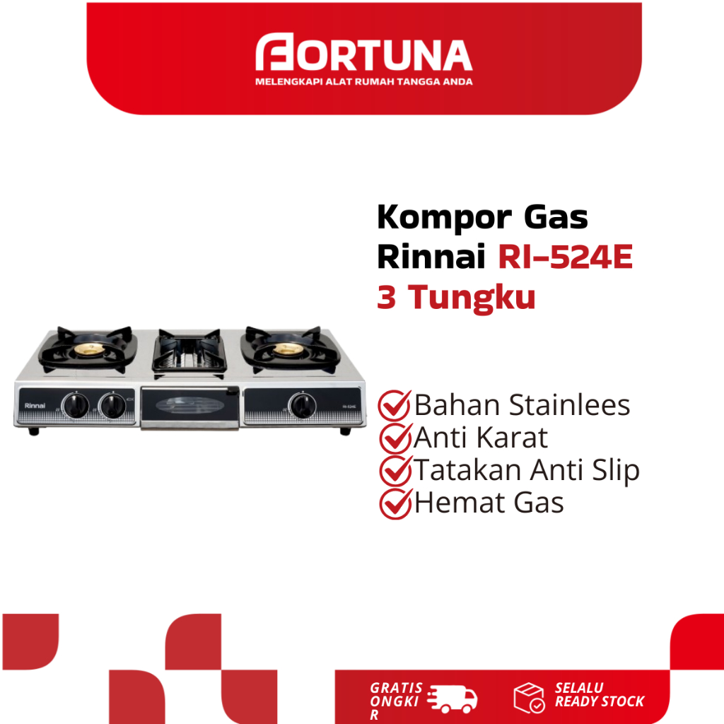 Kompor Gas Rinnai RI-524E  Kompor Rinnai 524E 2 Burner Kompor Gas 3 Tungku