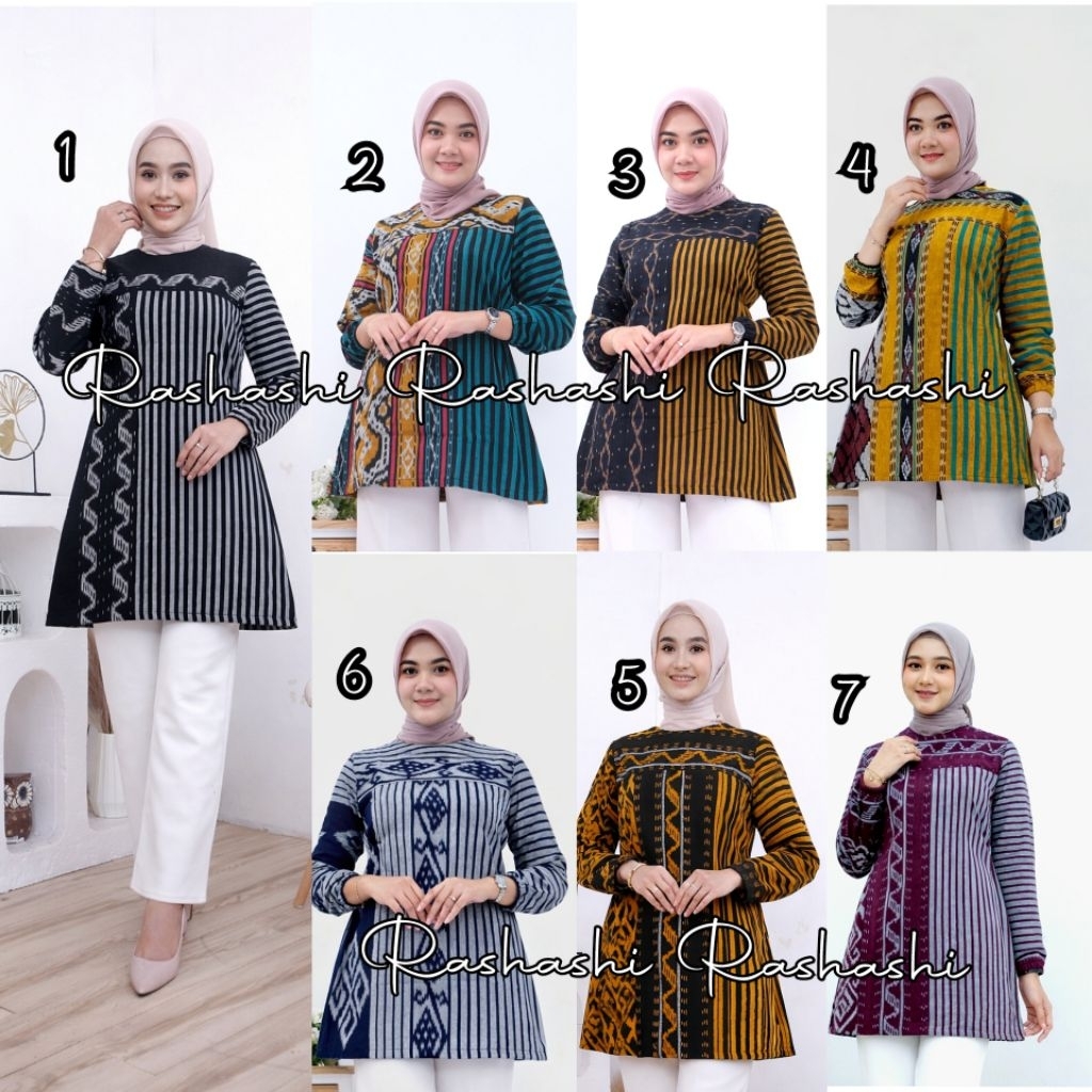 AURORA Blouse tenun wanita modern baju atasan motif etnik lurik elegan modis jumbo  ori rashashi