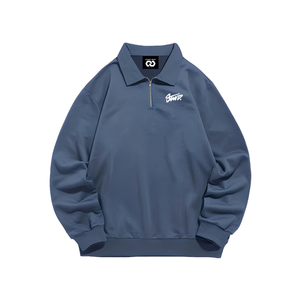 Crewneck Halfzip STWD Denim High Neck Full Print Unisex (Pria Wanita) / Sweater Zip Vintage Distro
