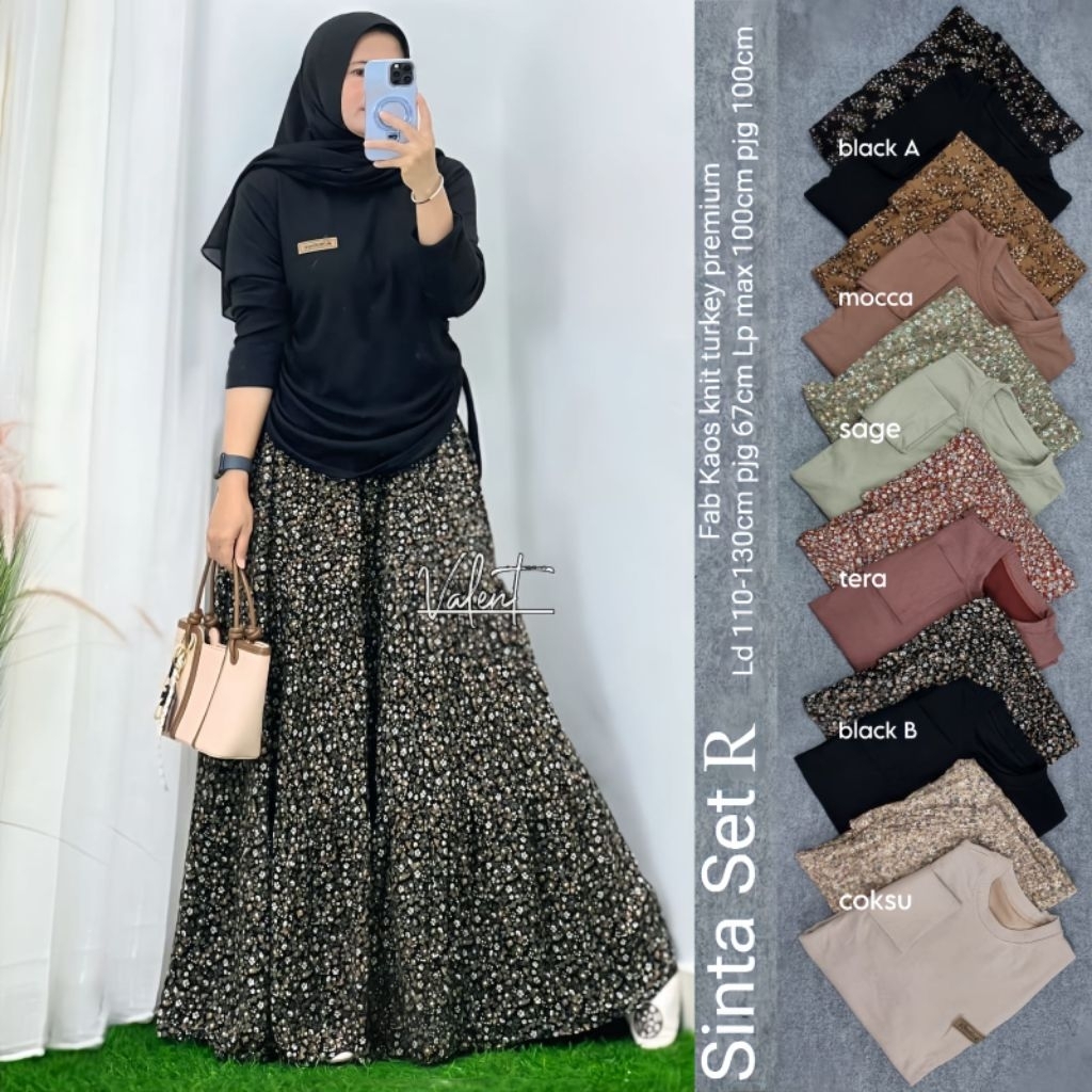 sinta dress kaos knit premium by valent rok floral rok plisket panjang motif bunga gamis jumbo ld 12