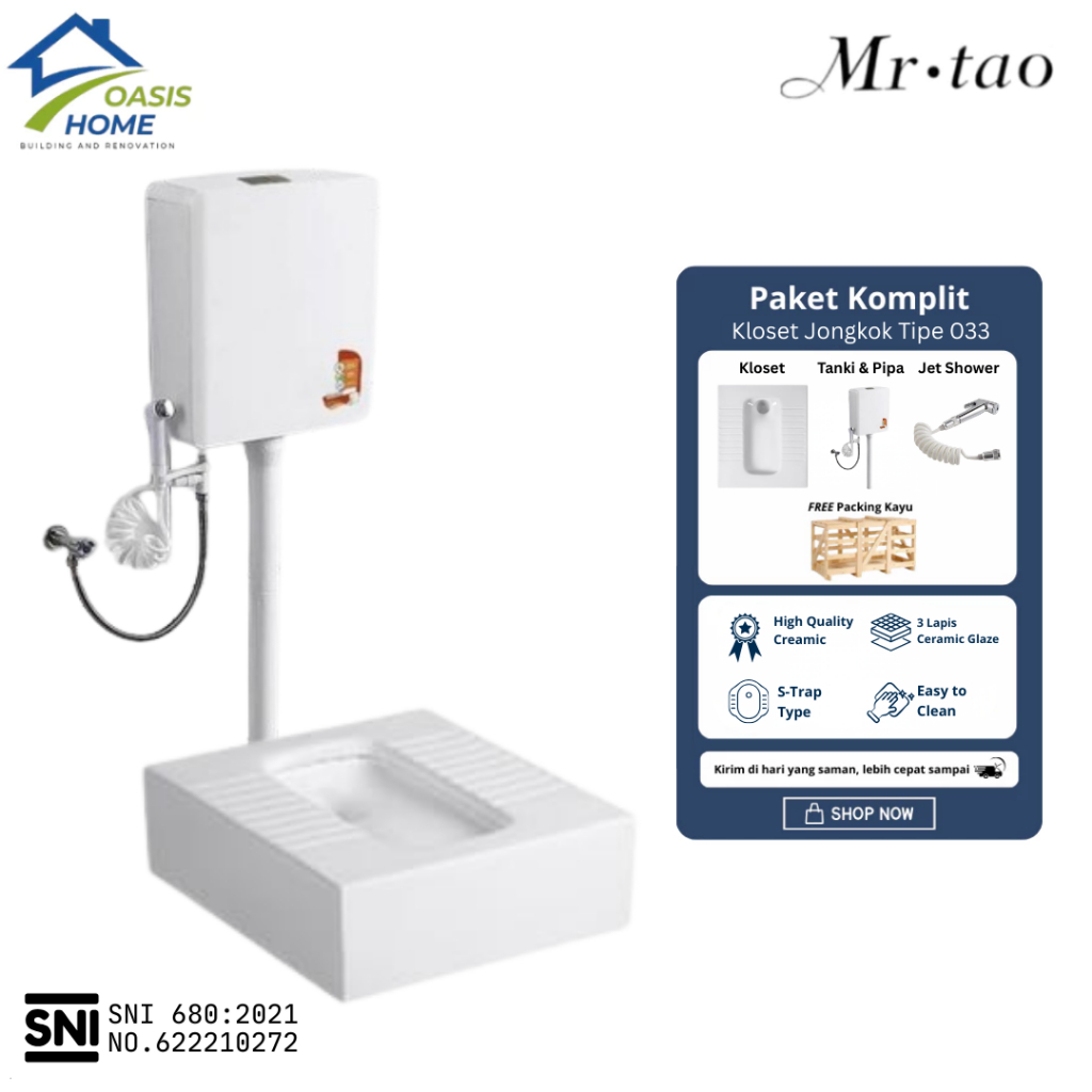 OASIS HOME - Mr Tao Closet Jongkok 033 SNI - Free Packing Kayu | Kloset Jongkok Bercorong Keramik WC