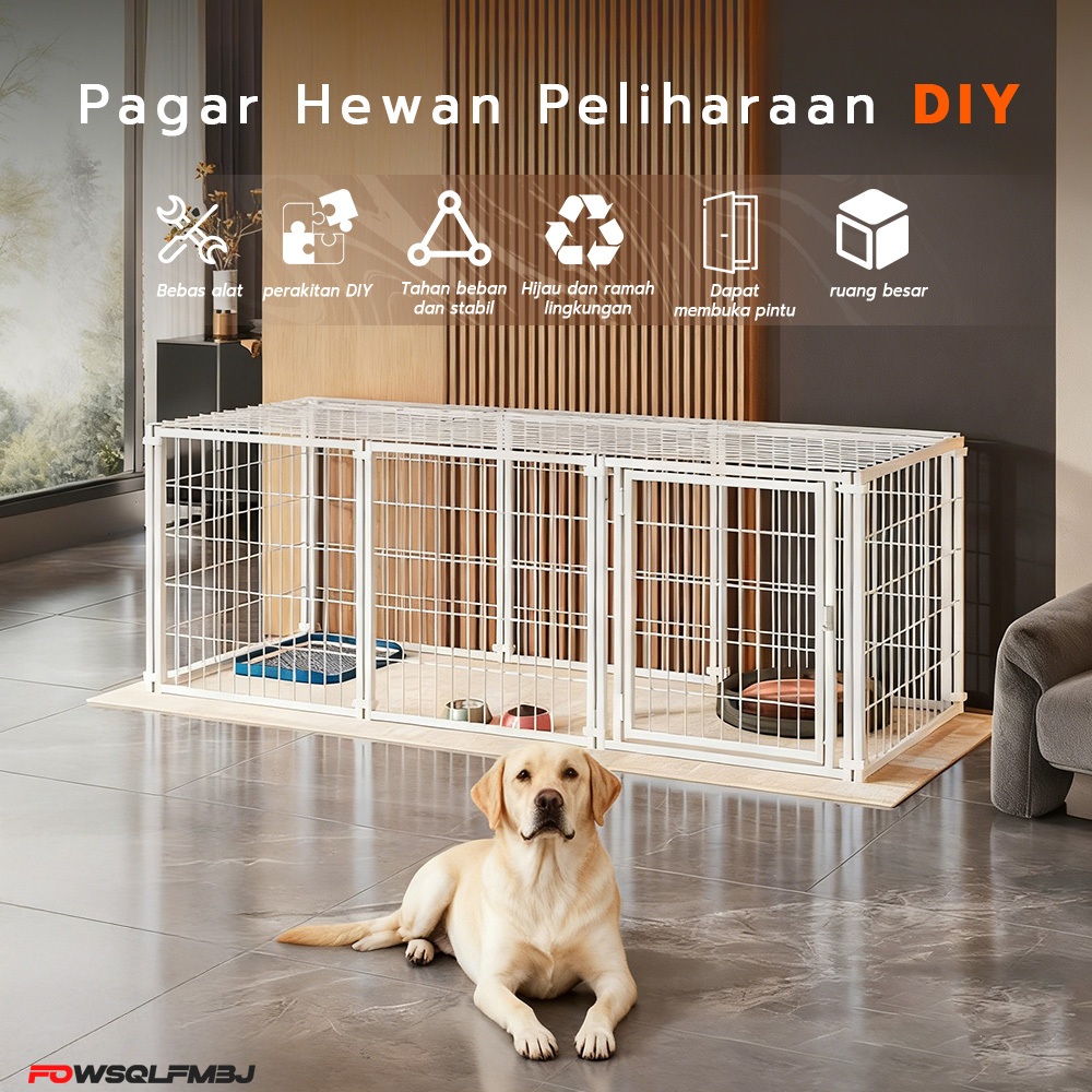 Kandang Anjing Besar DIY Pagar Besi Large Size Pet Cage Anjing Kucing Kandang Pagar Portable Indoor
