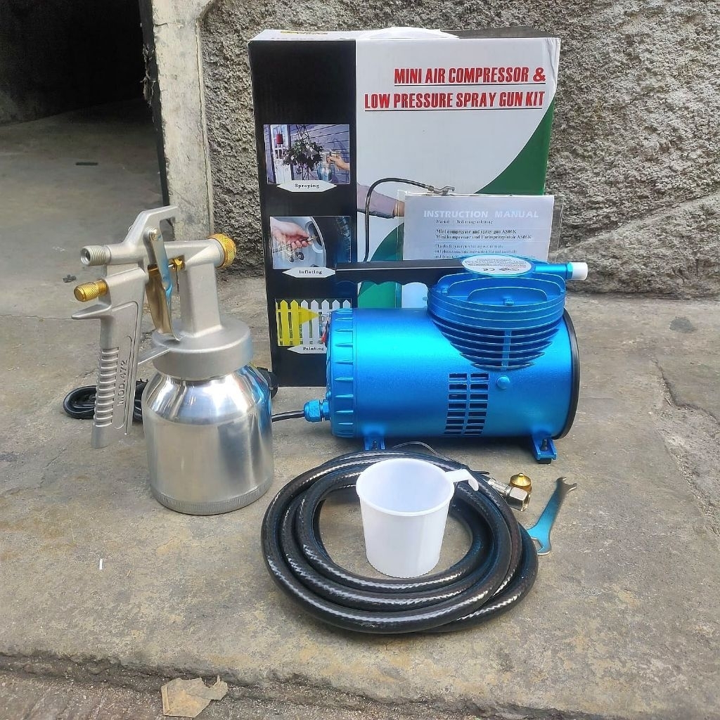 Mini Air Compressor Set Spray Gun Kit Kompresor Mini Semprot Cat