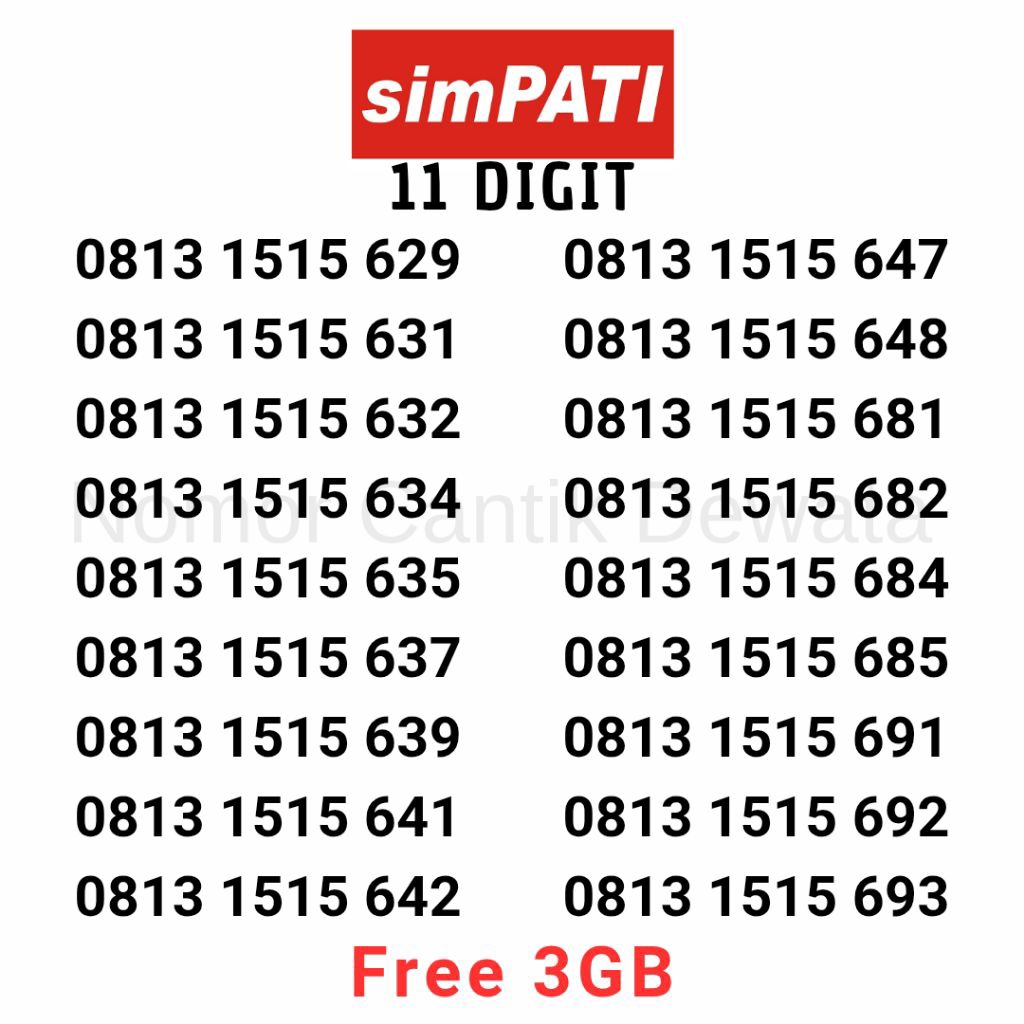 Nomor Cantik Simpati Kartu Perdana Telkomsel Nomer Cantik 11 Digit Seri 777
