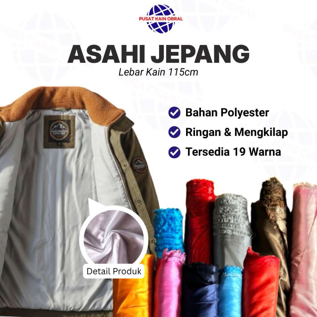 KAIN ASAHI JEPANG (Per 0,5 Meter) LEBAR 115 CM / bahan furing / kain furing / kain habutay / kain ab