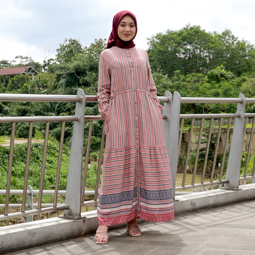 Novel Mice | Gamis Wanita Rayon Amasya Salur | Dress Wanita Lengan Panjang Motif Garis