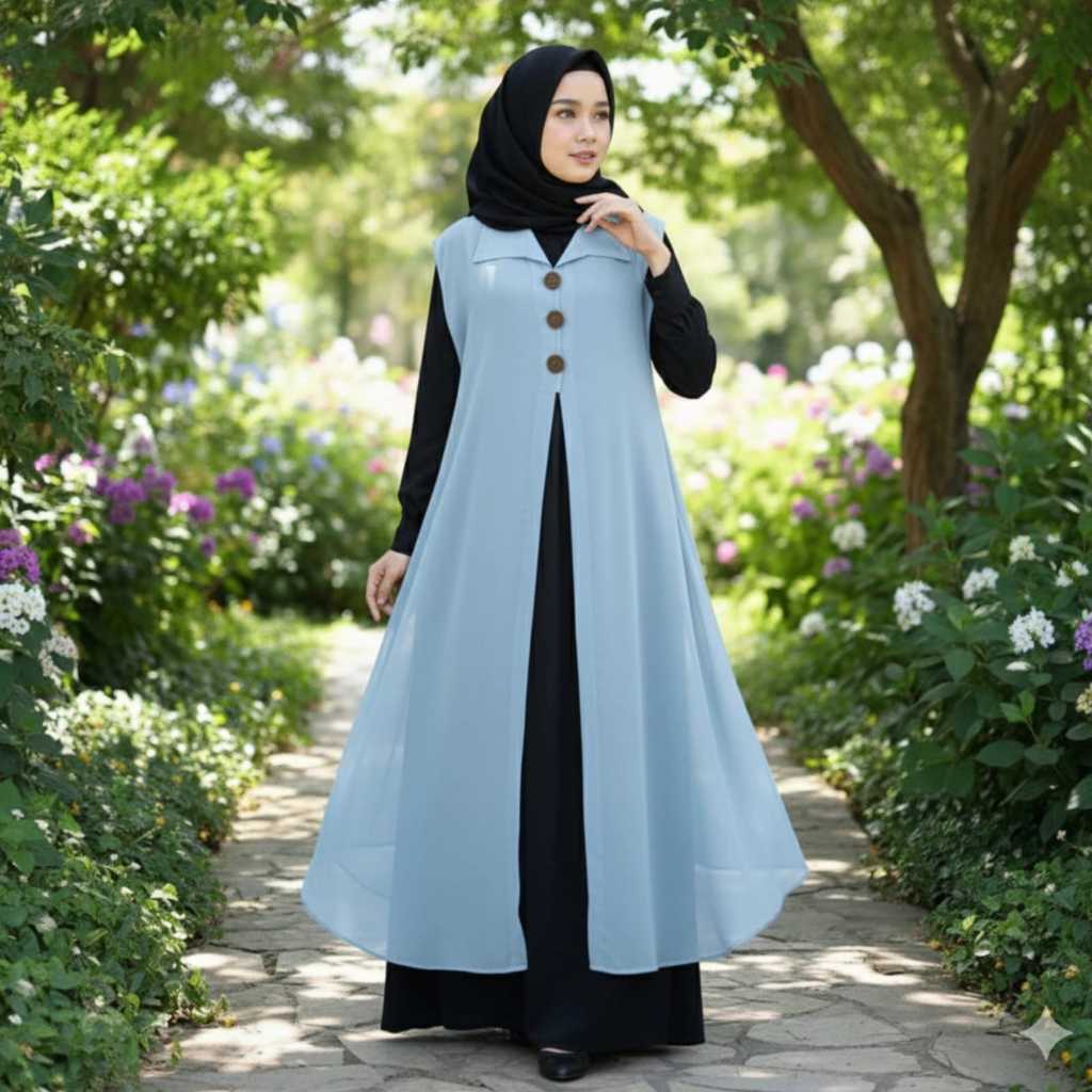 Zam Galery Outer Ceruty Babydoll Long Cardigan Tanpa Lengan Kancing Batok