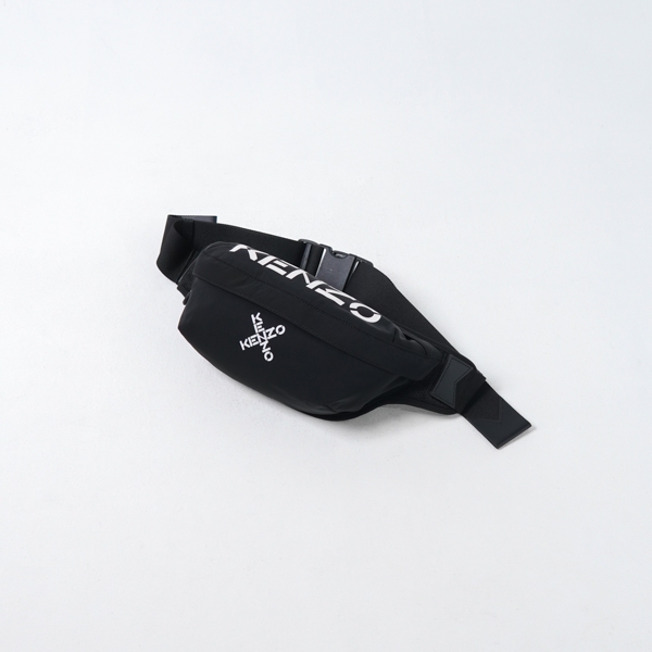 Tas KENZO PARIS CROSS WHITE BLACK NYLON WAIST BAG 100% ORIGINAL