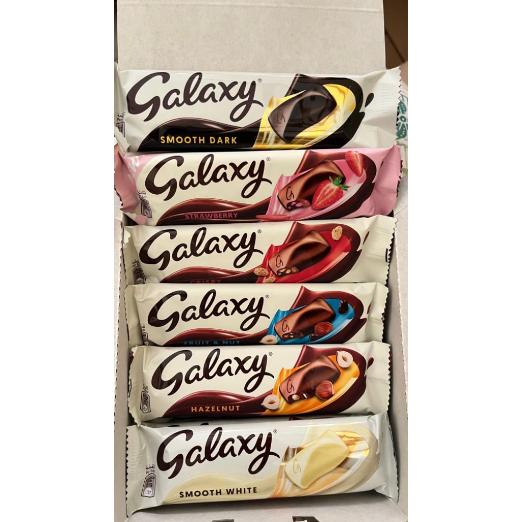 Coklat Galaxy Mix 6 rasa 38gr, Coklat Arab Galaxy Dark,Strawberry,Fruit&nut,White,Crispy,Hazelnut, G