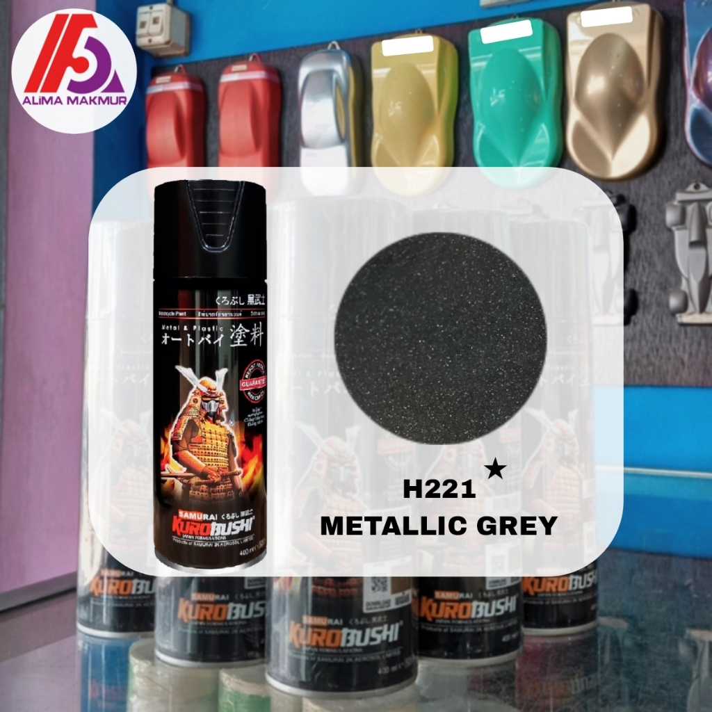 Samurai H221 Metallic Grey 400ml / Pilok Metalik Grey / Cat Semprot Metalik Grey