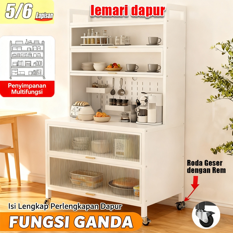 Lemari Dapur Minimalis Rak Dapur Serbaguna Rak Penyimpanan Dapur Rak Piring Oven Microwave Dengan Ro