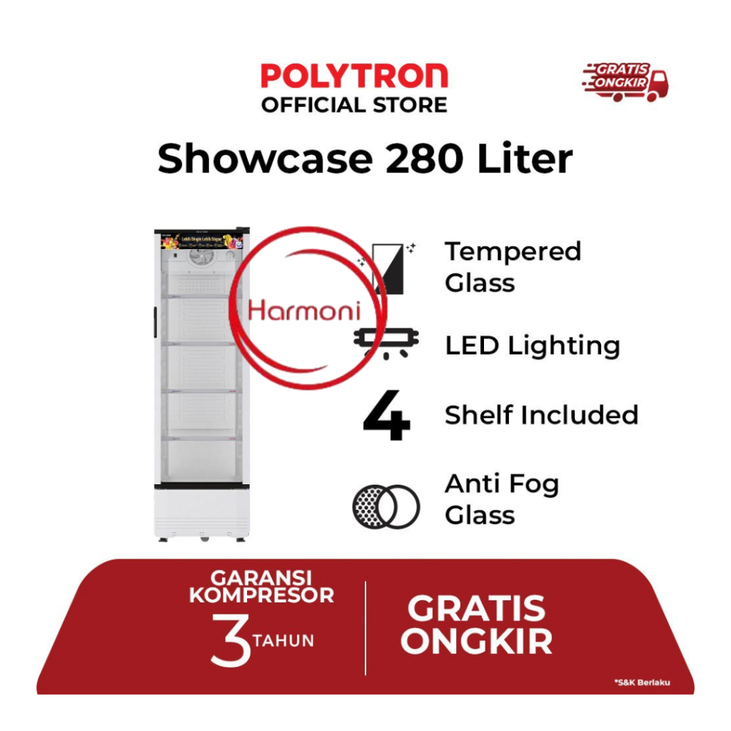 SHOWCASE POLYTRON 4 RAK SCN 230 280 LITER KULKAS PENDINGIN MINUMAN POLYTRON 4 RAK
