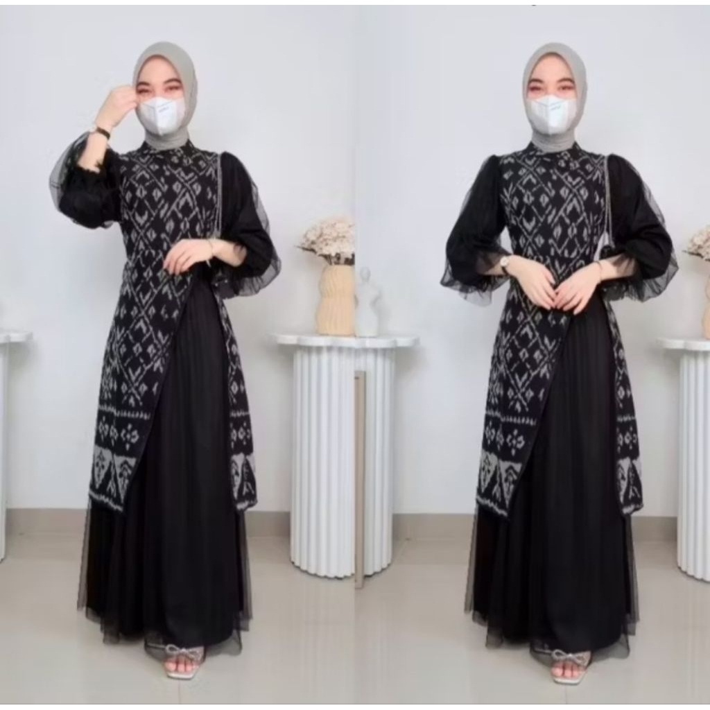 DRES KEMEJA COUPLE BAJU TENUN COUPLE - HANNA DRESS TENUN - KEMEJA TENUN HITAM