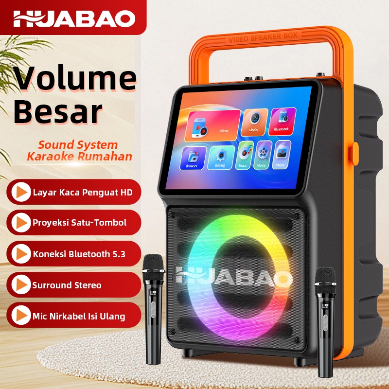 A51 Karaoke Speaker Bluetooth 2 Mic Portable Party Monitor Screen Layar USB Video MP4 Player Audio