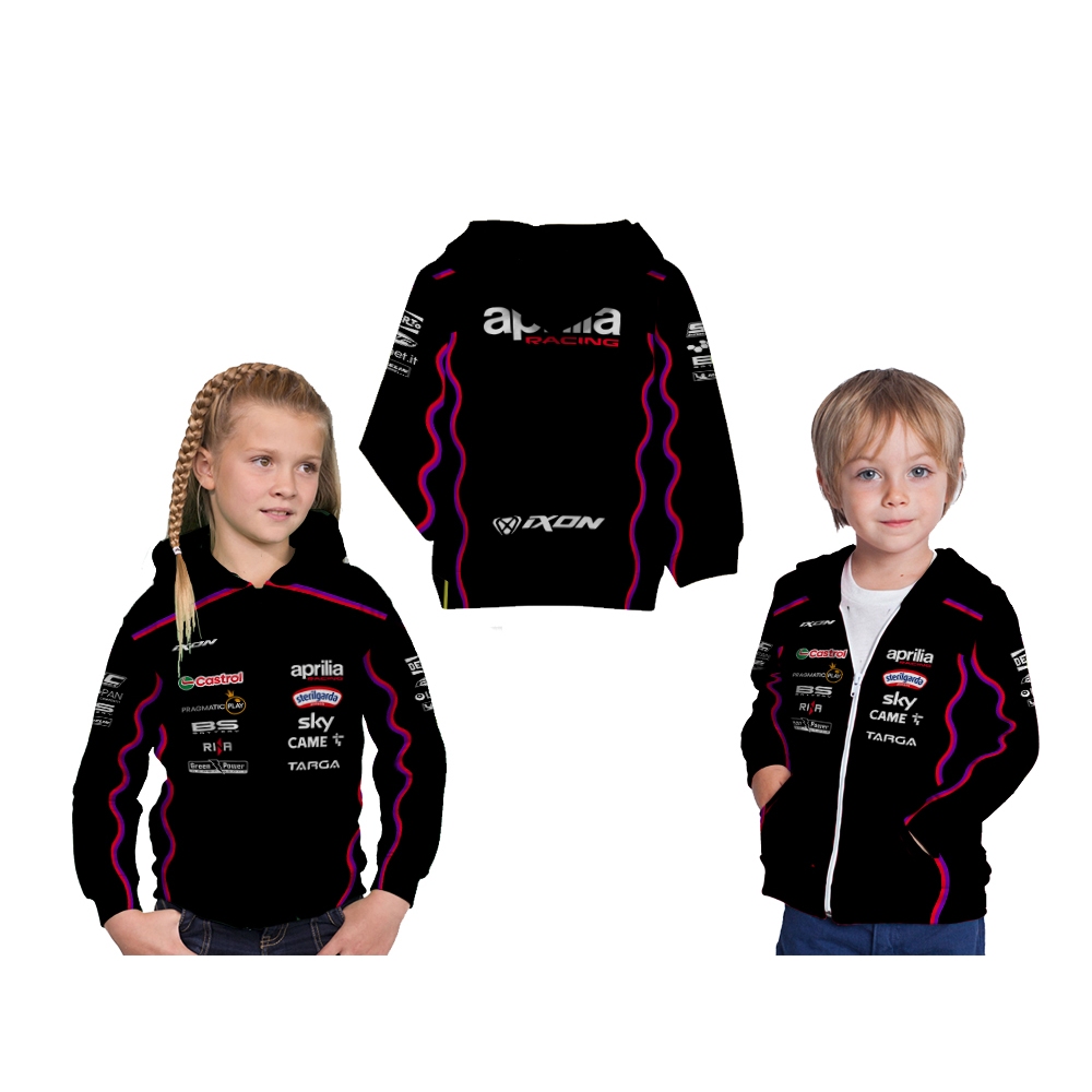 Jaket Hoodie Anak Jersey MotoGP Aprilia Racing Team 2025 Balap Motor Full Printing Free Custom Nama,