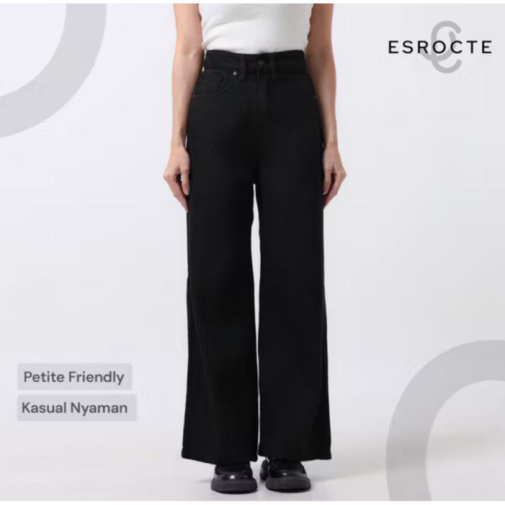 [FREE GIFT] PRELOVED ESROCTE Naura Pants Celana Kulot Jeans High Waist Wanita Hitam 32