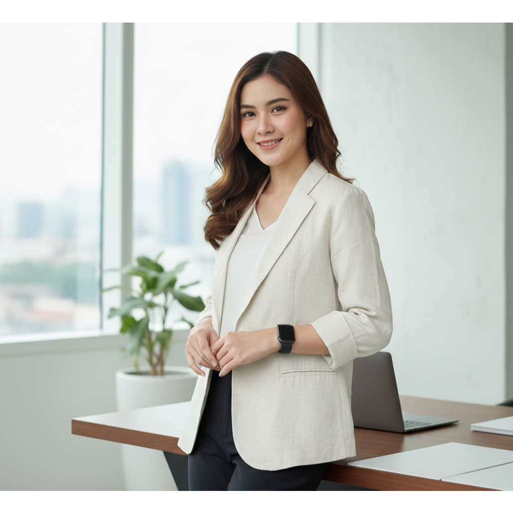 ORIGINAL BLAZER LINEN WANITA KOREAN STYLE BLAZER SANTAI CASUAL ELEGAN LENGAN PANJANG