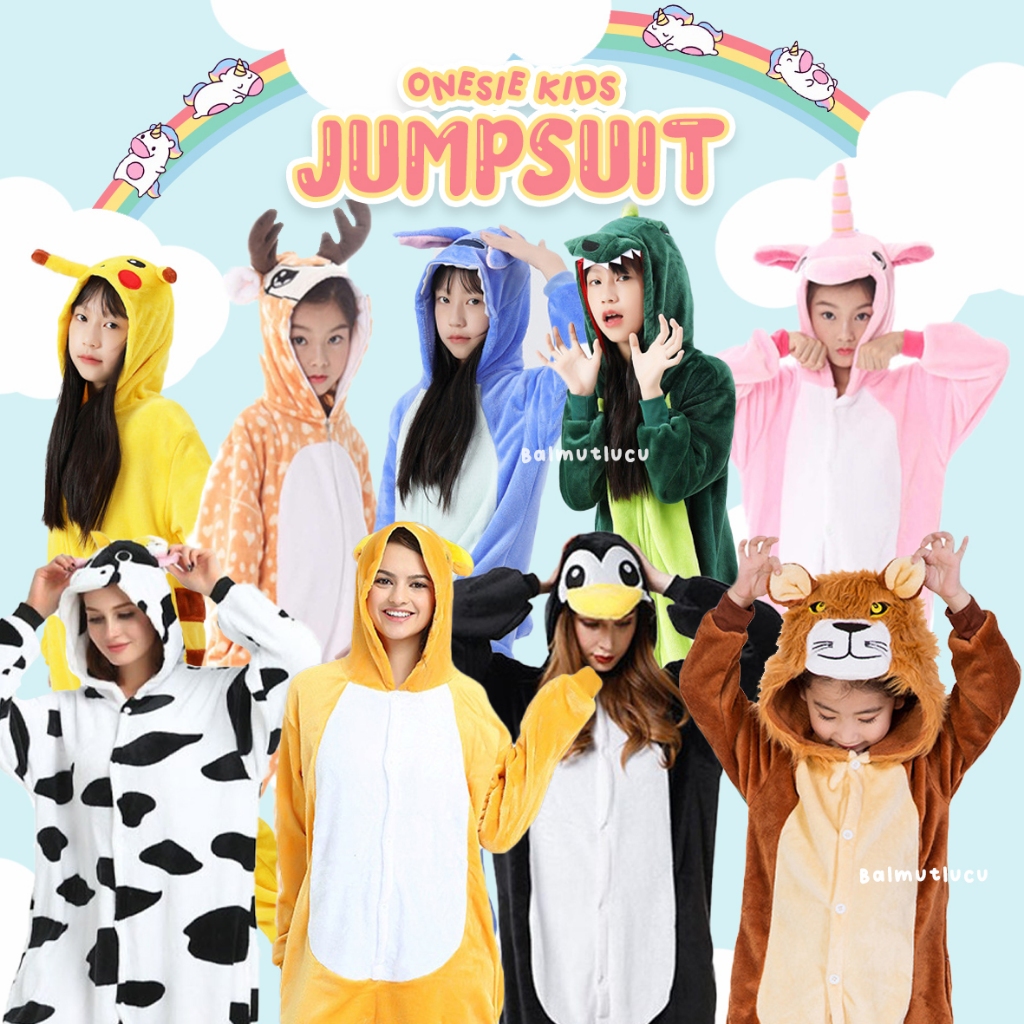 BALMUTLUCU | Onesie Jumpsuit Kids | Baju Tidur Piyama Kostum Model Overall Ada Hoodie Size Anak Kara