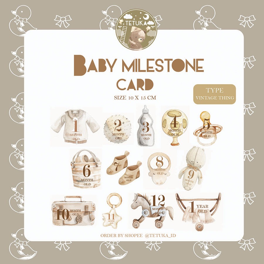Baby Milestone Card - 13 Kartu Bayi Milestone - VINTAGE THING theme - KARTU milestone