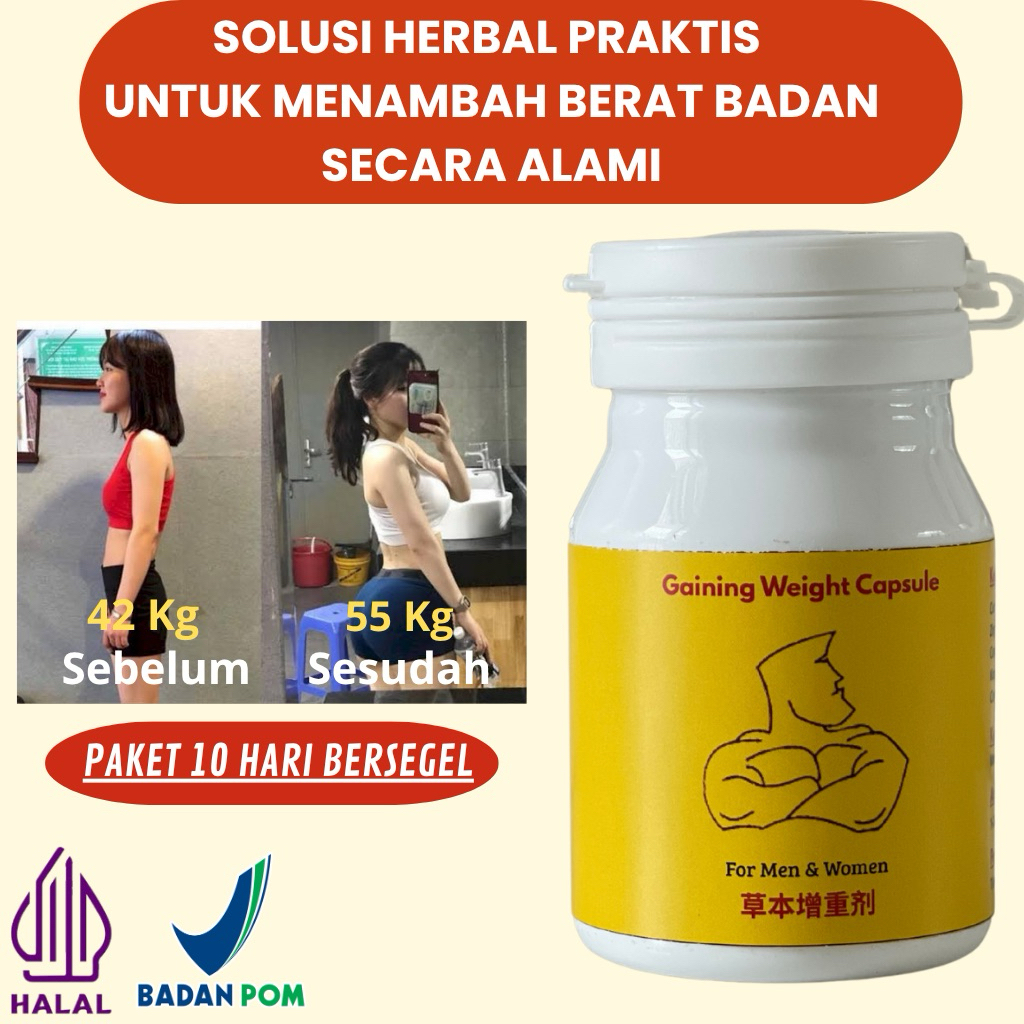 GRATIS ONGKIR GAINING WEIGHT CAPSULE PENGGEMUK BADAN HERBAL BPOM PERMANEN/ Obat Gemuk Sehat Alami Pe