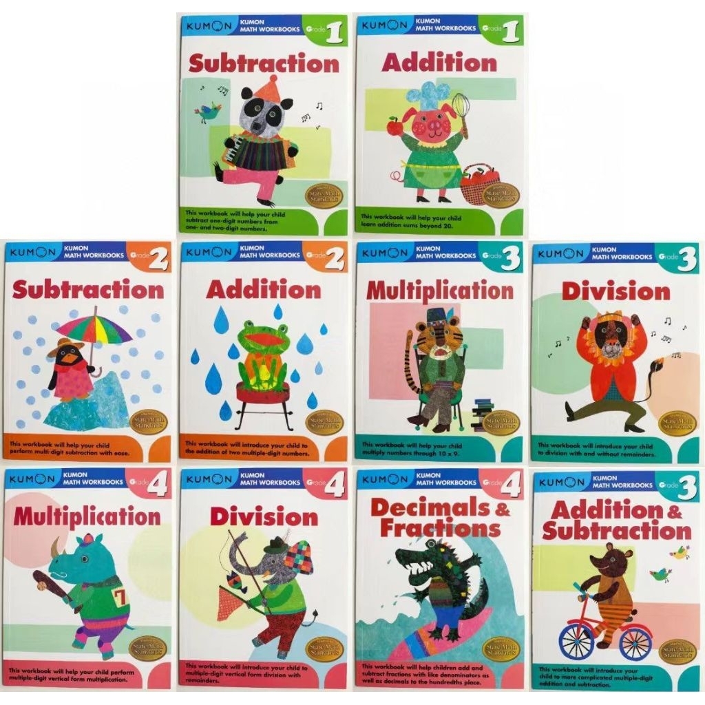 Kumon Math workbook Grade 1234 Addition Substraction Multiplication Substraction Decimals Fraction B