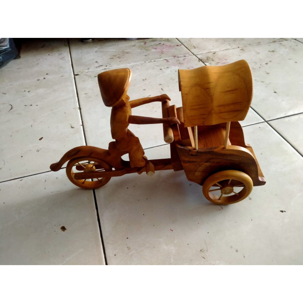 COD miniatur becak kayu jati Plitur