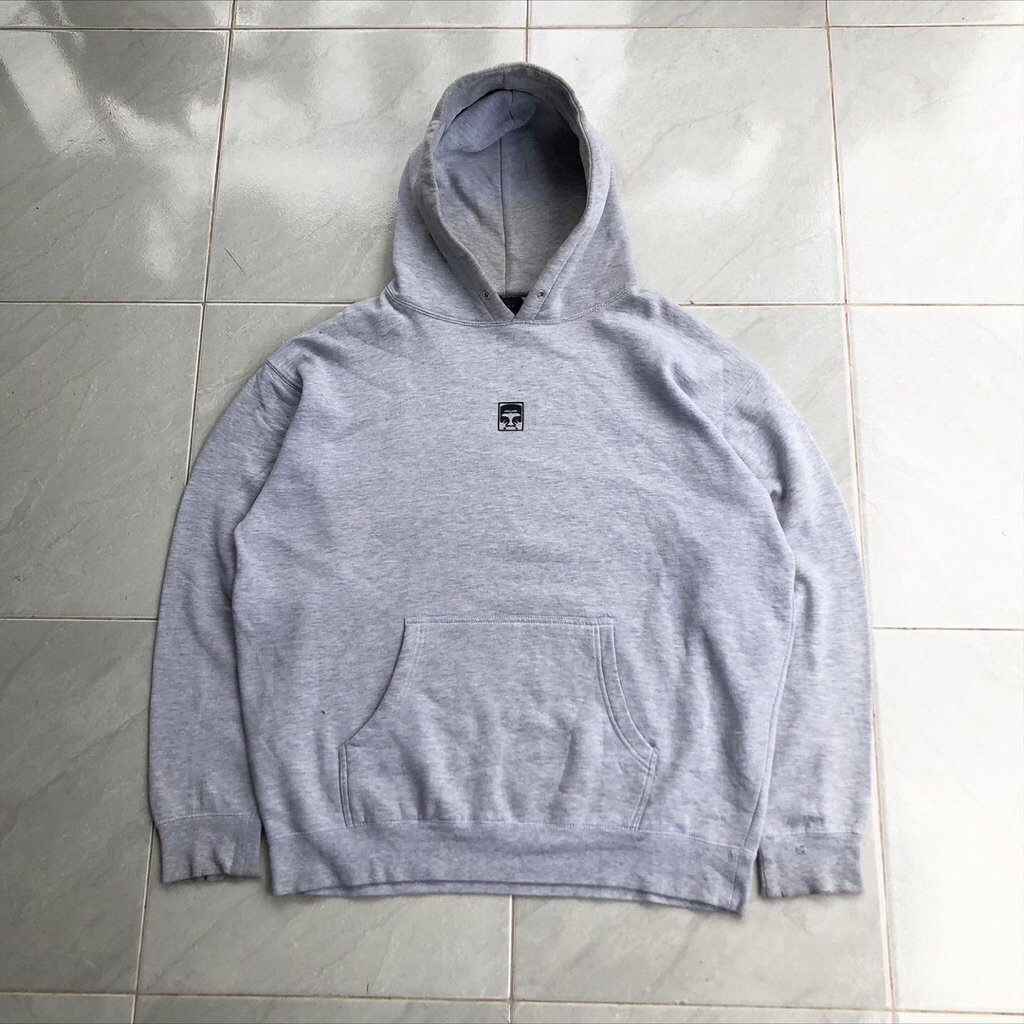 OBEY FACE LOGO SMALL HOODIE GREY