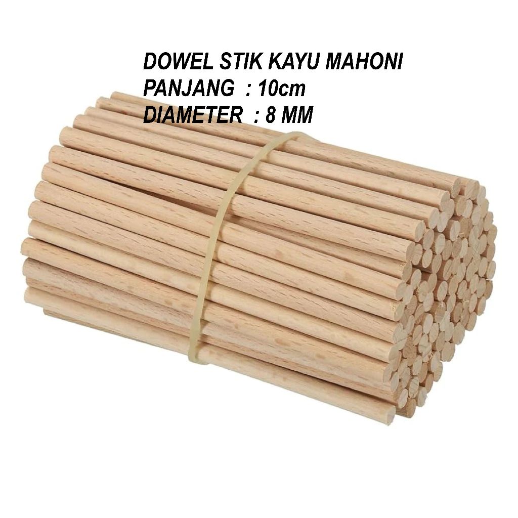 Kayu Dowel/ Kayu Stik/ Kayu Bulat/ kayu serbaguna - Diameter 8mm Panjang 10cm