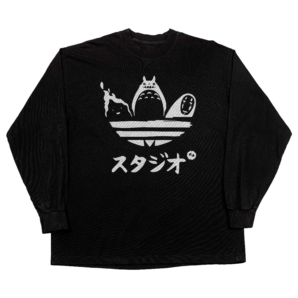 Kaos Studio Ghibli Adidas Totoro Logo Kaos Longsleeve Tebal T Shirt Katun Flexinc 16s Heavyweight