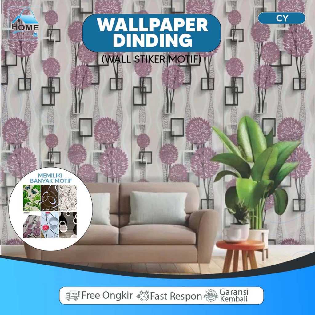 Wallpaper Dinding 8 meter x 45cm Wall Stiker Motif polos Motif Salur Stiker Dinding Ruang Tamu Dan K