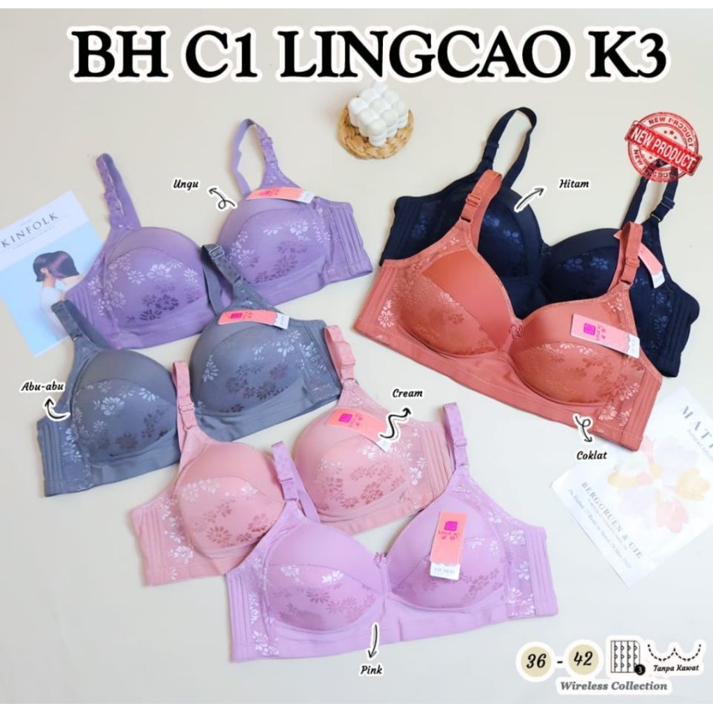 [ZDS] 1/3 PCS BH LINGCAO CUP C - Busa Tipis Kait 3 Tanpa Kawat Cup C C1 C001 Jumbo Dewasa Remaja