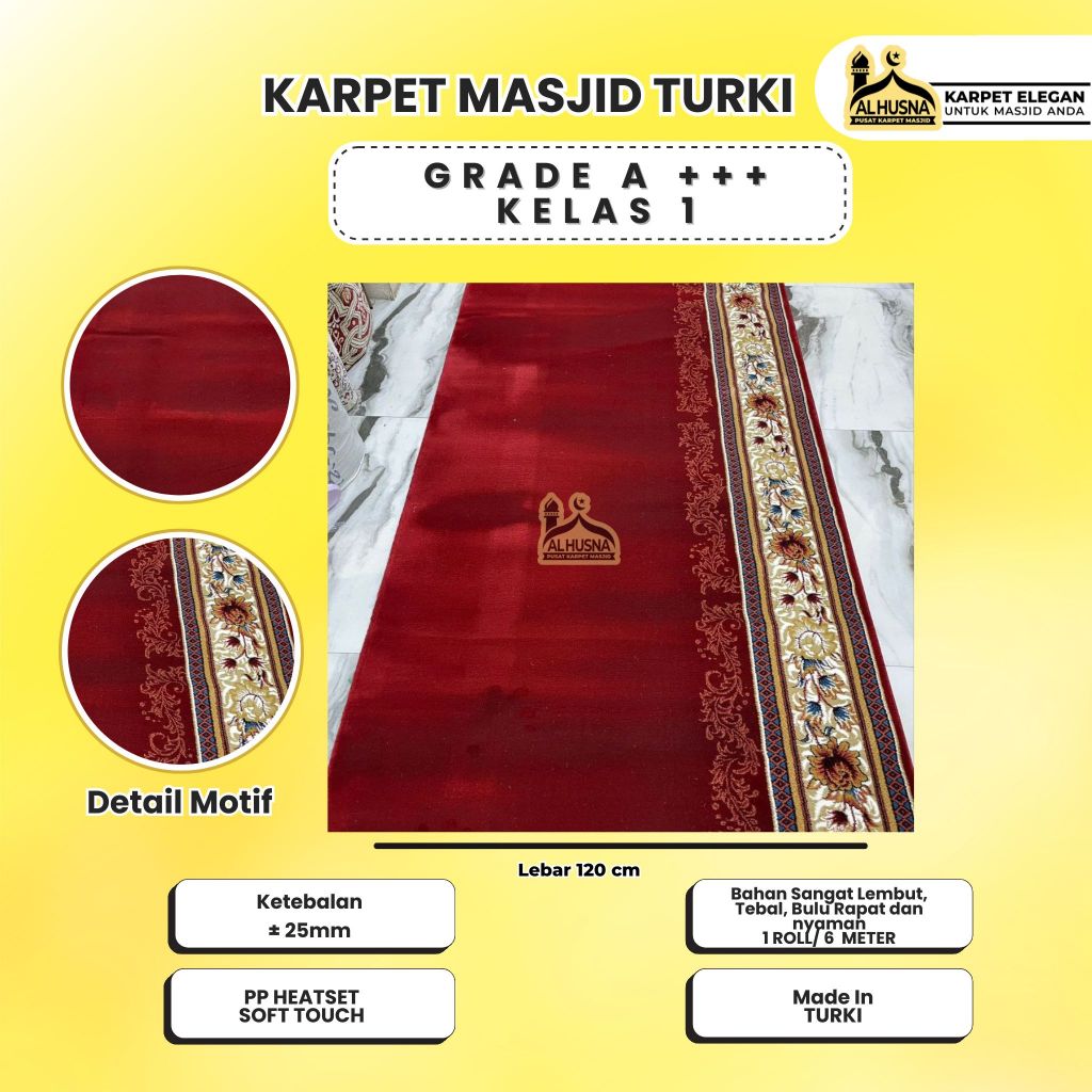 Alhusna Karpet Masjid - Karpet Masjid Tebal Empuk Turki Tebal 25mm Majesty / Sajadah Mesjid Roll Mer