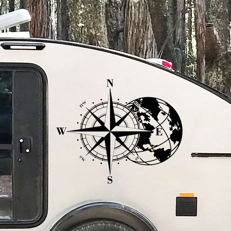 Stiker Dinding Kompas Dunia Globe Bumi Karavan Windrose Motorhome Dekorasi Mobil Stiker Mural Tahan 
