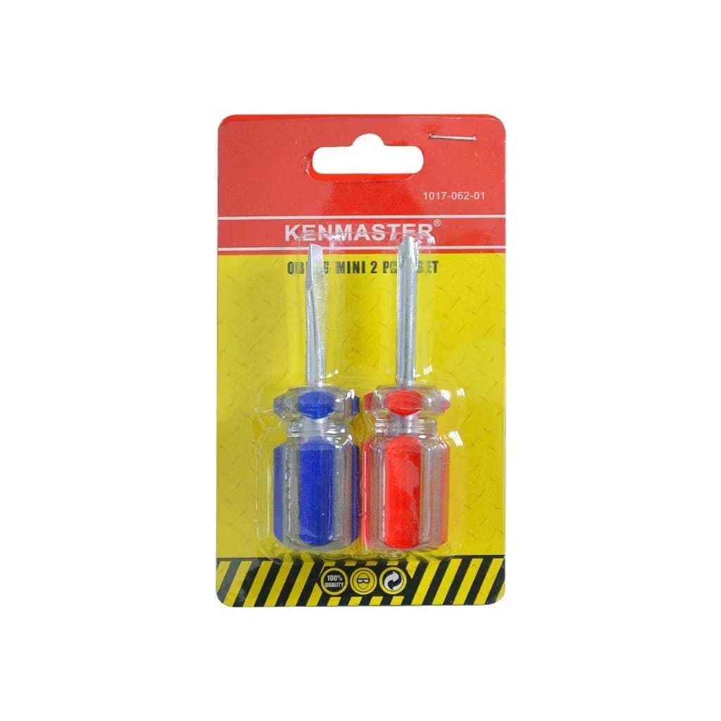 Obeng Pendek / Buntek / Mini Kenmaster Isi 2 Pcs/Obeng Cebol Pendek Kecil Mini Plus Minus Set 2 Pcs 
