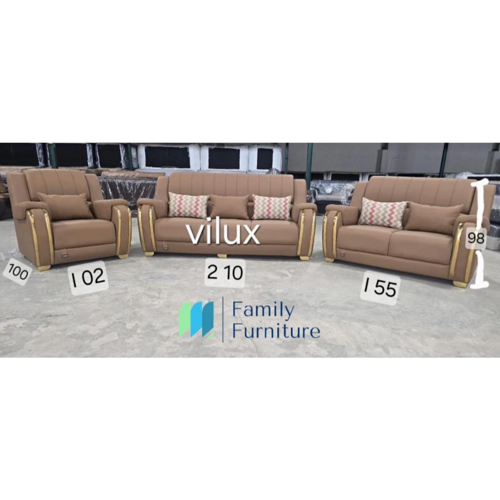 Sofa 3 2 1 Coklat List Emas + Meja Marmer White (MT 418)