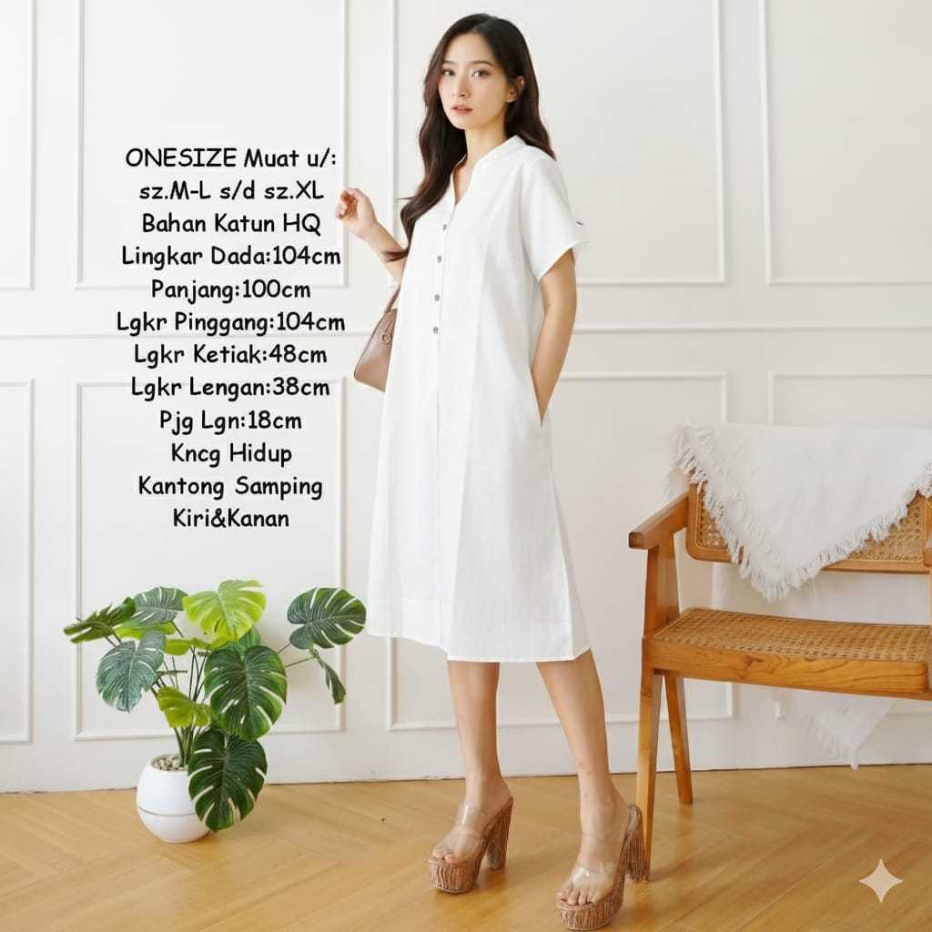 Baju big size Midi Dress Wanita / Cewek Korea Bigsize Jumbo Loose Basic Polos Katun uniqlo tebal ade