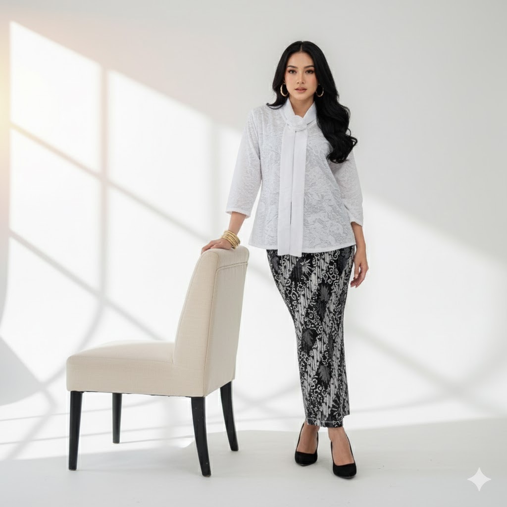 Galeri kebaya - Set kebaya floy PUTIH  jumbo LD120-130 kebaya kutubaru floy brokat jumbo kebaya kart