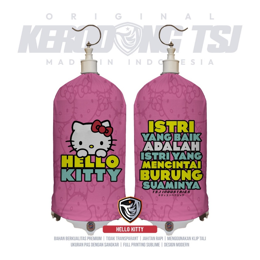 Kerodong LoveBird Motif Hello Kitty Original TSJ Industries Bahan PE Premium Full Printing Sublime u