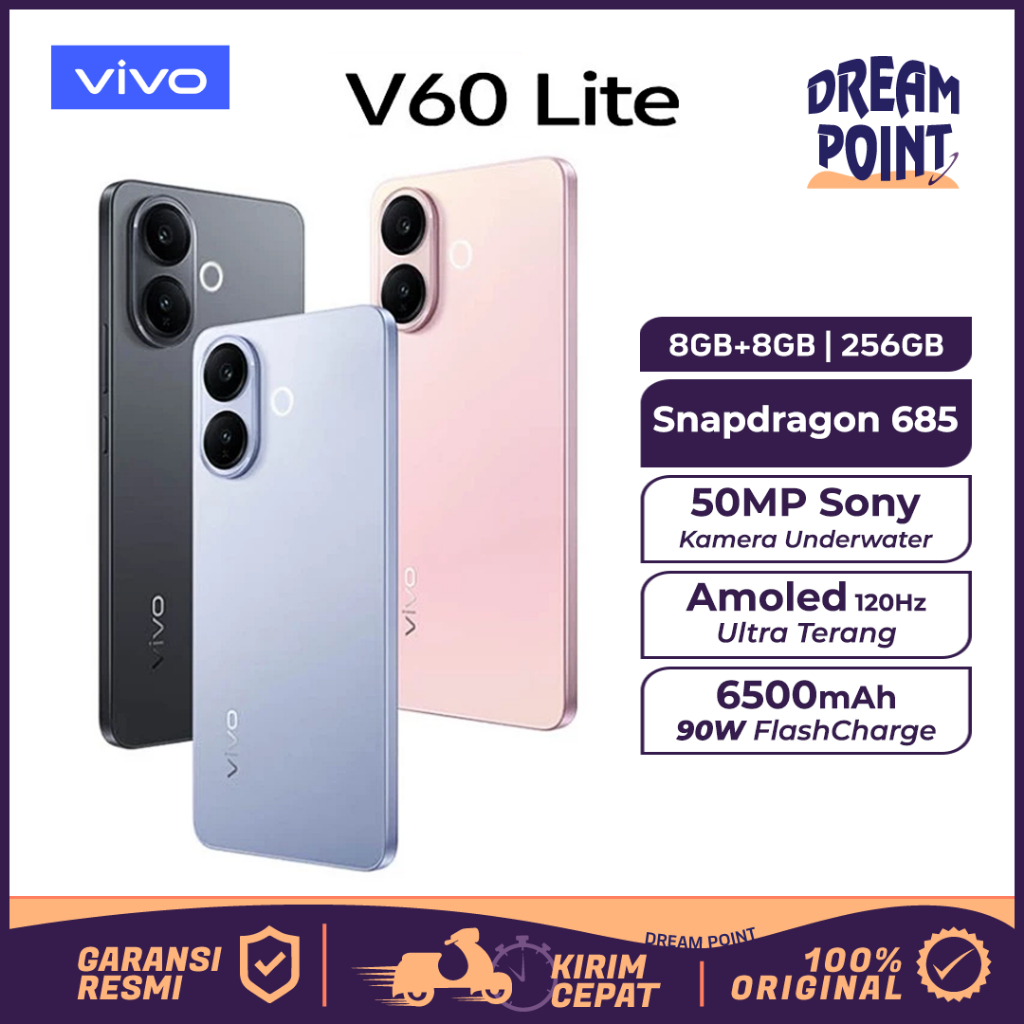 VIVO V60 Lite 4G 8/256GB Handphone Android 90Watt Flashcharge HP Vivo Terbaru 2025 Original 100%