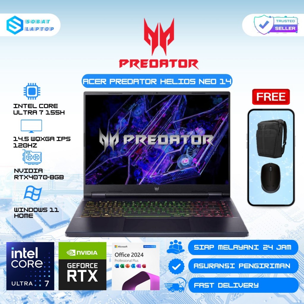 Laptop GAMING Acer Predator Helios Neo 14 PHN-51 Intel Ultra 7 155H RTX 4070 RAM 16GB 2TB 14.0 WQXGA