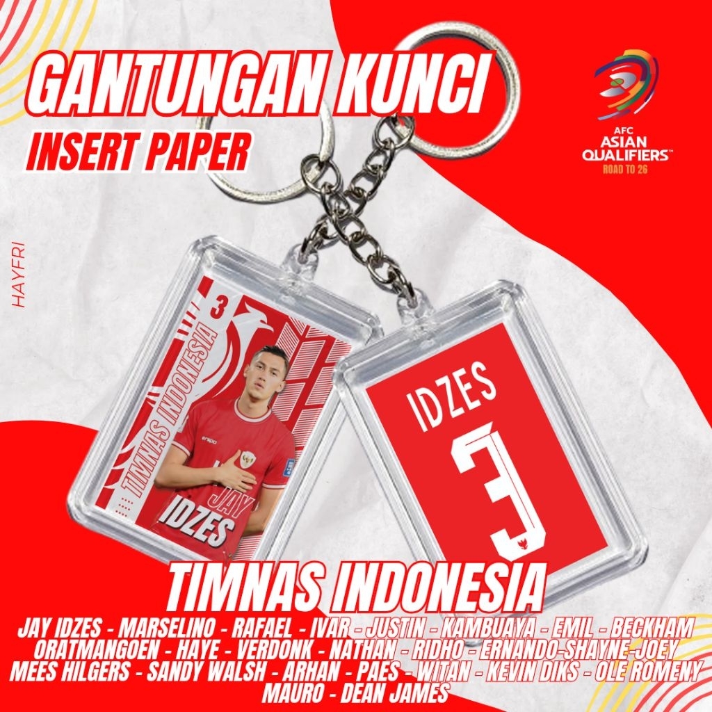 GANTUNGAN KUNCI TIMNAS INDONESIA INSERT PAPER GANTUNGAN KUNCI PEMAIN BOLA GANTUNGAN KUNCI INSERT PAP