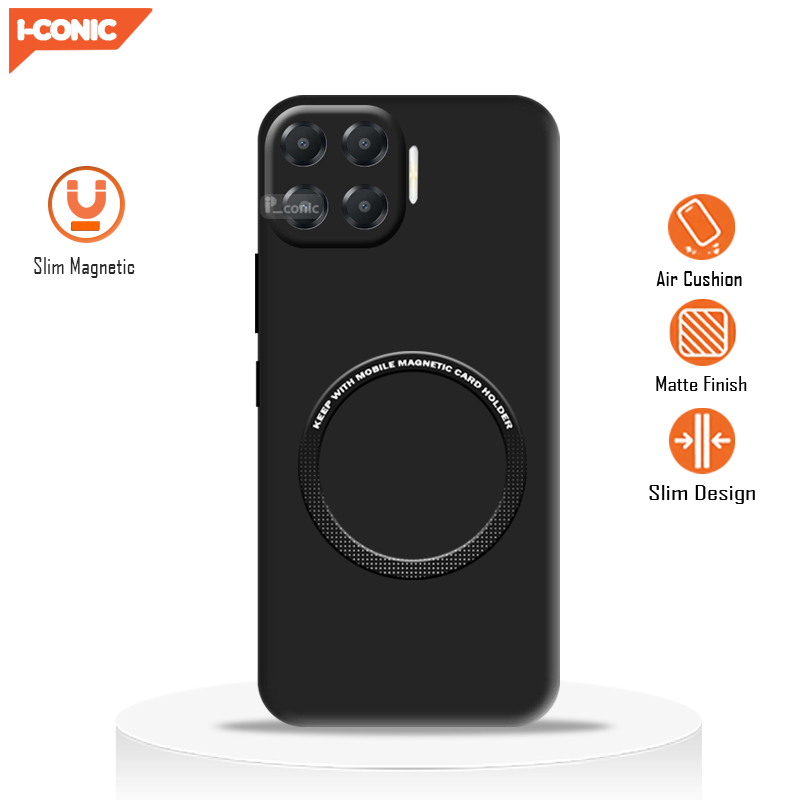 Soft Case Oppo Reno 4F Case Ultra Slim Premium Black Matte Magnetic Ring Casing