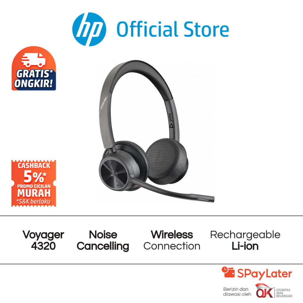 Headset HP Poly Voyager 4320 Black Stereo USB-C BT700 Noise Cancelling Windows macOS Android​ iOS​ W