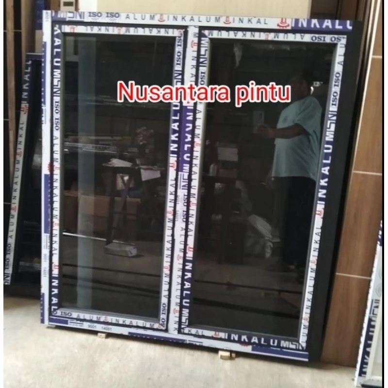 jendela aluminium 80x150 casement 2 daun pintu plus kusen komplit tinggal pasang di dinding