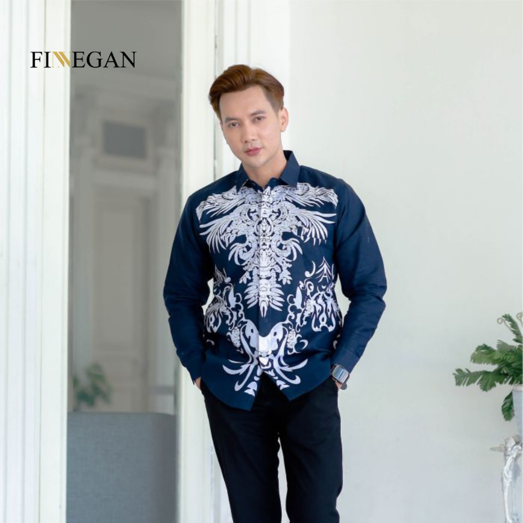 Kemeja Batik Slimfit Pria Motif Atmojo Navy Kemeja Batik Pria Slimfit Premium Puntodewo